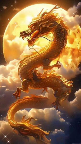 Rồng vàng bay lượn trên bầu trời đầy mây