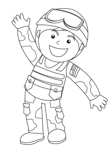 Tranh tô màu chú bộ đội nhỏ với nụ cười đáng yêu