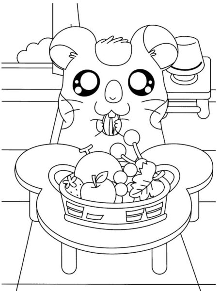 Tổng Hợp Tranh Tô Màu Chuột Hamster Dễ Thương Tranh tô màu chuột hamster đang thưởng thức trái cây