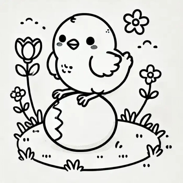 Tranh tô màu gà con đơn giản với đường viền rõ nét