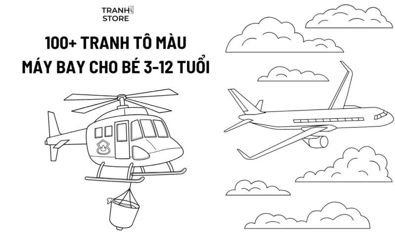 Tranh tô màu hình máy bay đơn giản cho bé mầm non tập tô