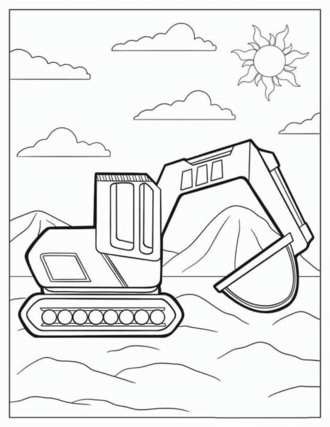 Tranh tô màu hình xe máy xúc đơn giản