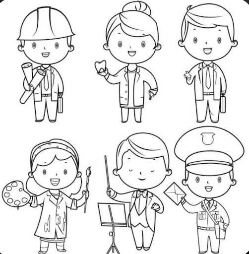 Tranh tô màu mô tả nhiều ngành nghề khác nhau