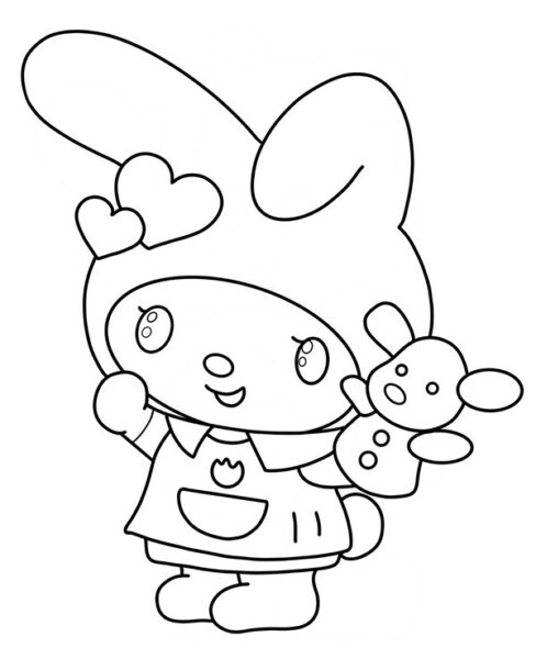 Tuyển tập Tranh tô màu Melody đáng yêu cho bé gái Tranh tô màu My Melody ngồi cùng gấu bông