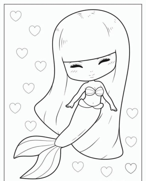 Tranh tô màu nàng tiên cá đơn giản và dễ thương cho bé tập tô