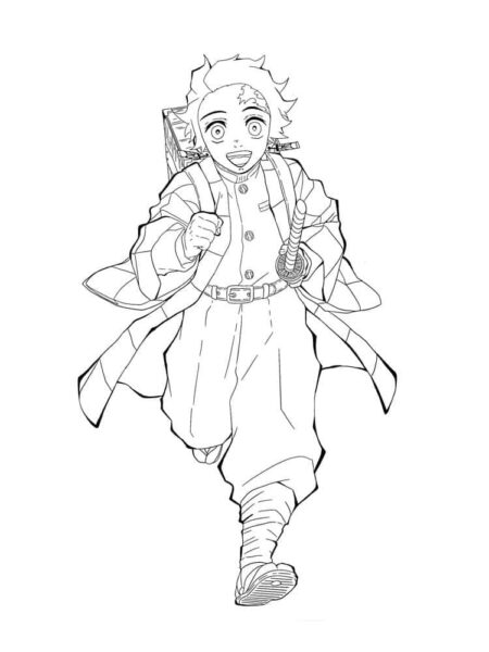 Tranh tô màu Tanjiro đứng nghiêm túc