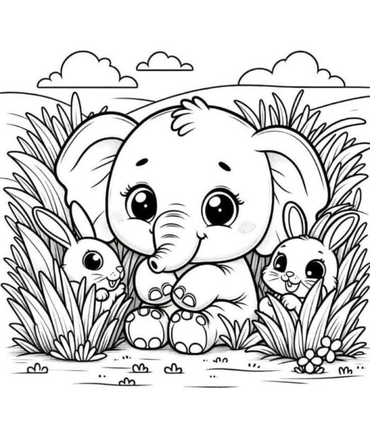 Tranh tô màu con voi: Khám phá bộ sưu tập độc đáo cho bé Tranh tô màu voi con đáng yêu chơi cùng thỏ nhỏ thân thiện