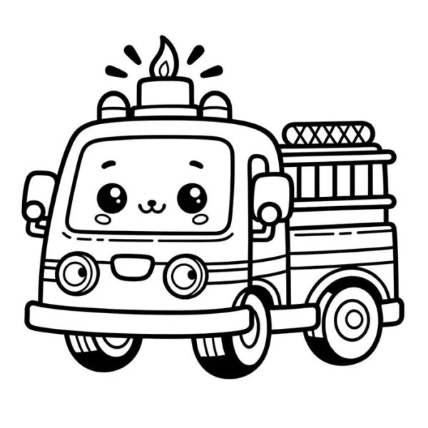 Tranh tô màu xe cứu hỏa đáng yêu với thiết kế dễ thương