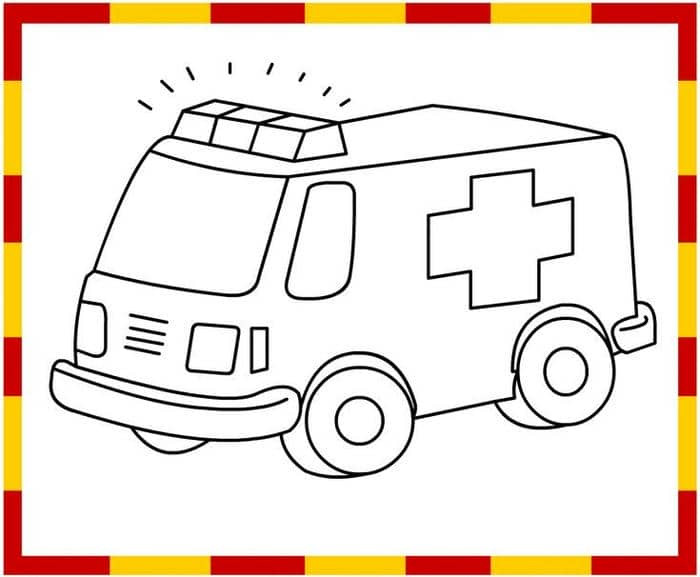 Tranh tô màu xe cứu thương đơn giản cho bé